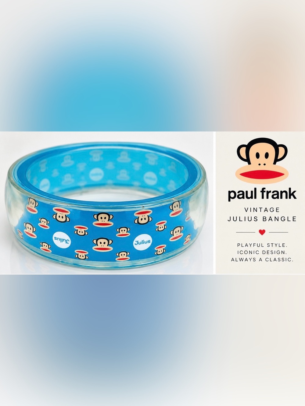 2012 Paul Frank Julius Monkey Blue Acrylic Bangle | Y2K Collectible 🩵🐵